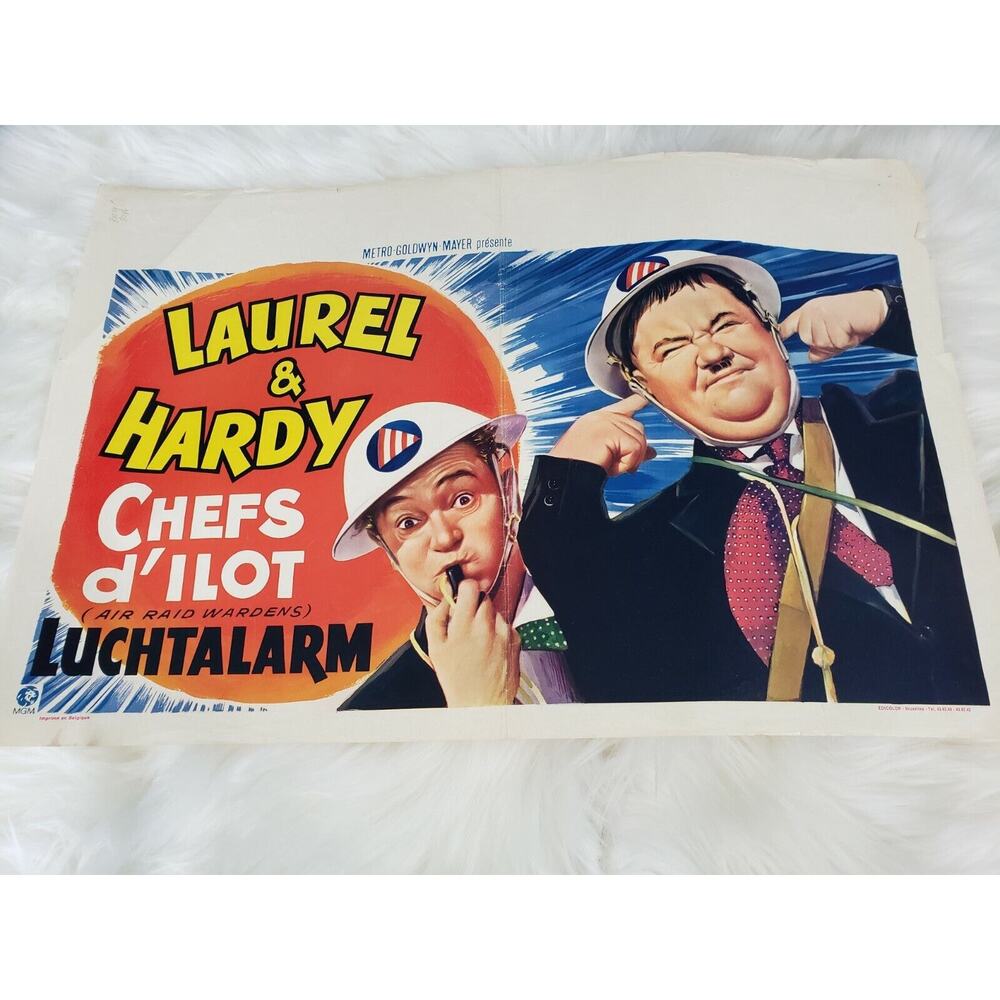 AIR RAID WARDENS 1943‎ Stan Laurel Oliver Hardy Belgian Vintage Movie Poster